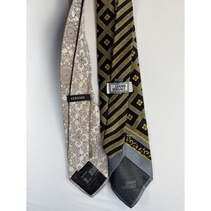 Gianni Versace Mens Silk Tie Bundle 2 Pack Baroque Medusa Medallion Gold Black